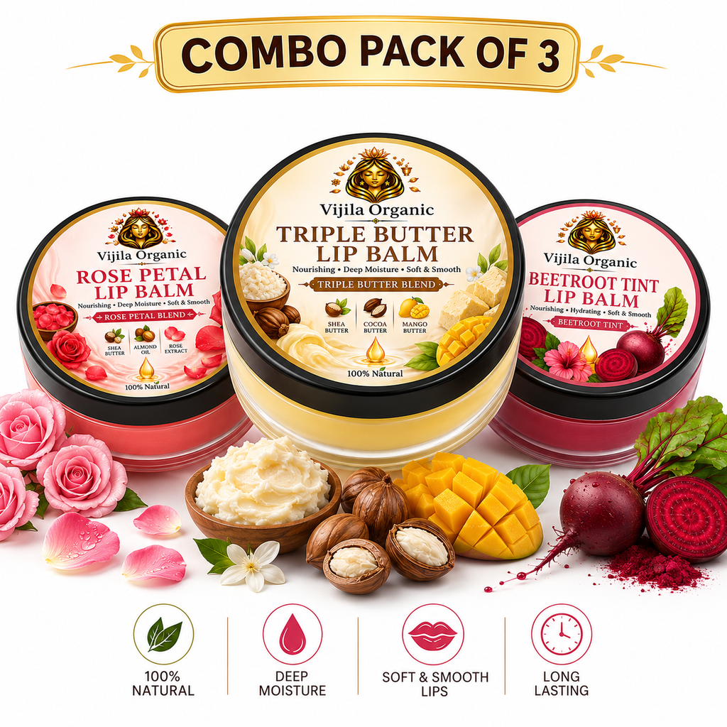 Lip Balm Combo Pack Of 3 - Rose Petal + Triple Butter + Beetroot Tint