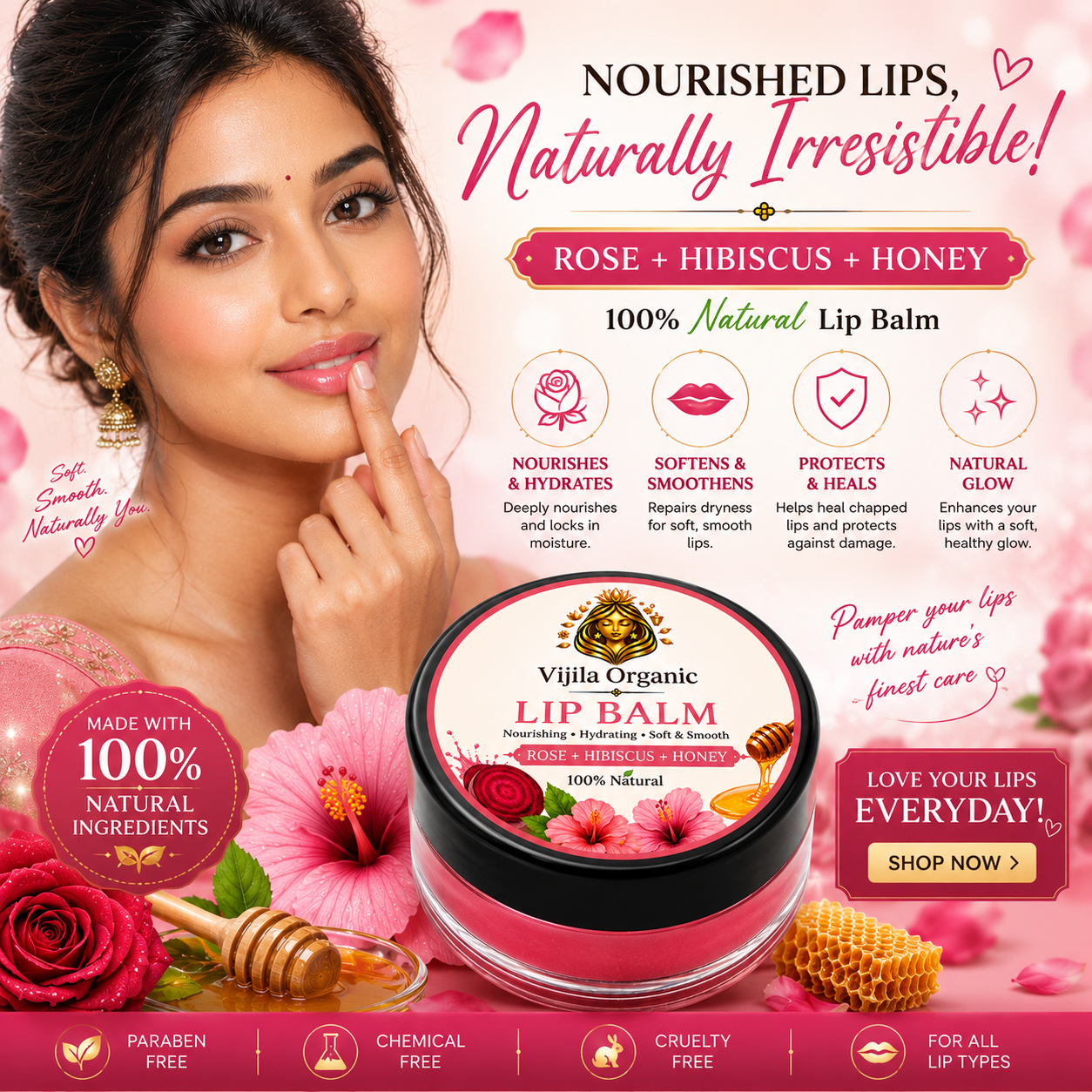 Rose Hibiscus Honey Lip Balm