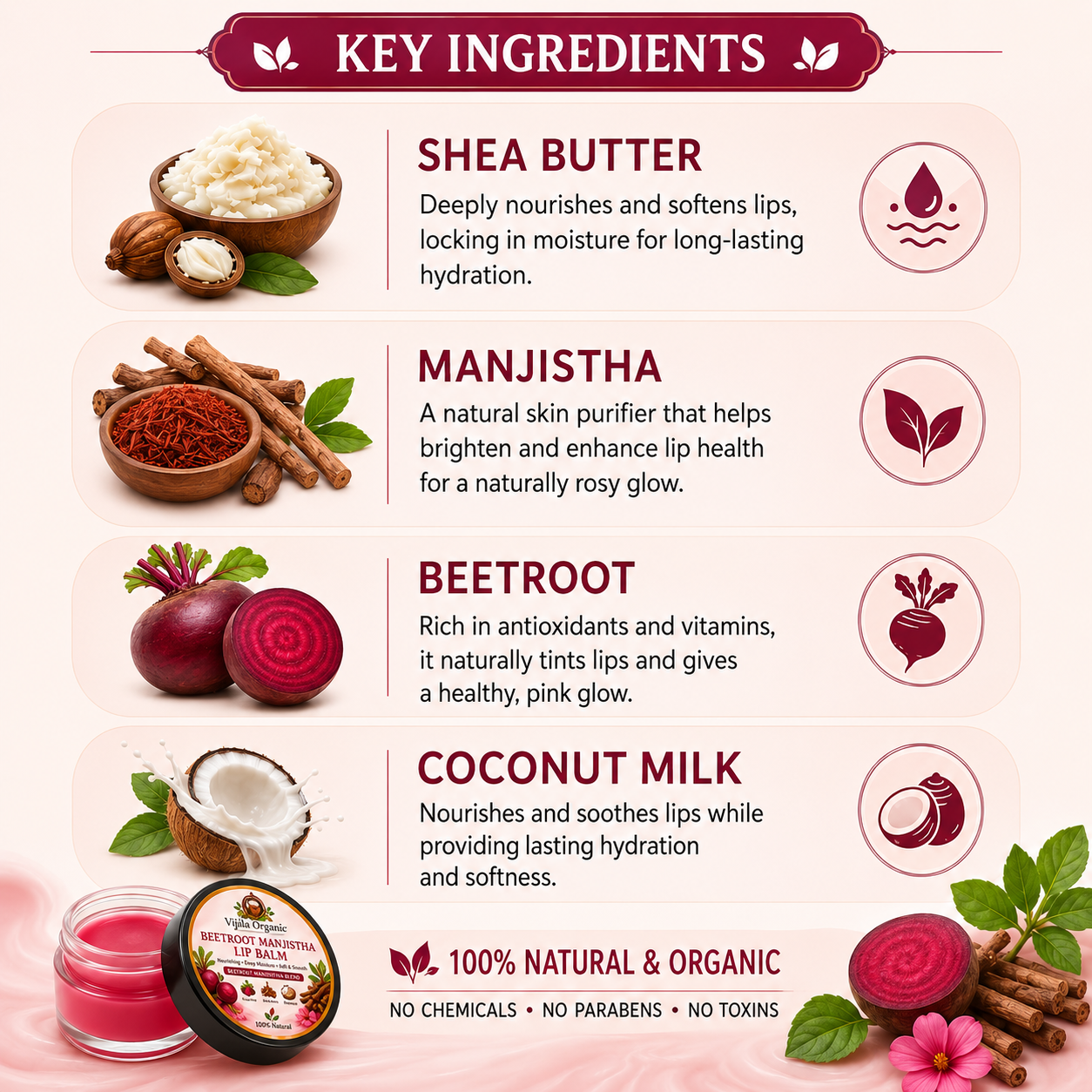 Beetroot Manjistha Lip Balm for Dark & Pigmented Lips